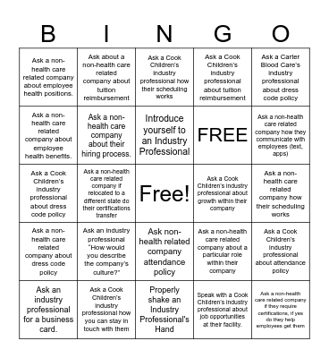 Hollenstein Industry and Career Expo Bingo Card