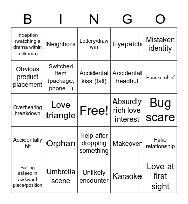 Kdrama Bingo Card