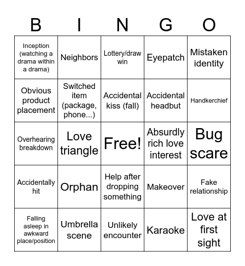 Kdrama Bingo Card