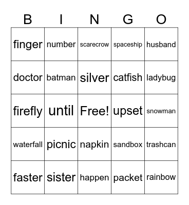 Multisyllables! Bingo Card
