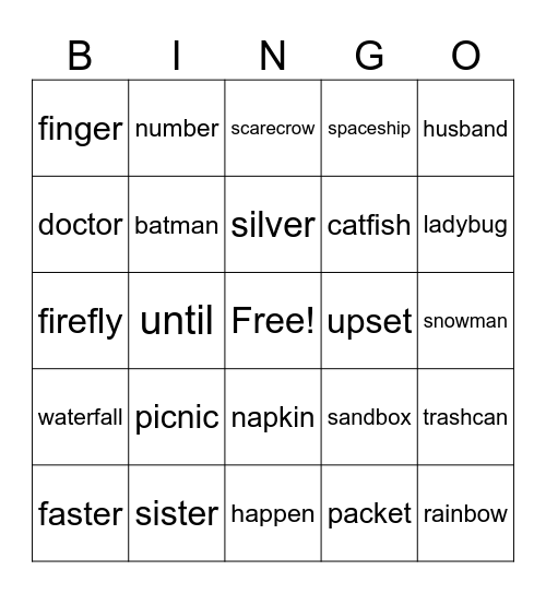 Multisyllables! Bingo Card