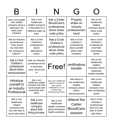 Hollenstein Industry and Career Expo Bingo Card