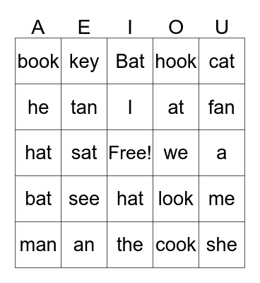 WORD BINGO Card