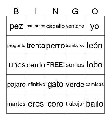 Spanish Review Bingo Card