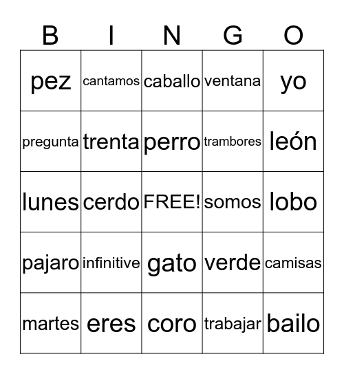 Spanish Review Bingo Card