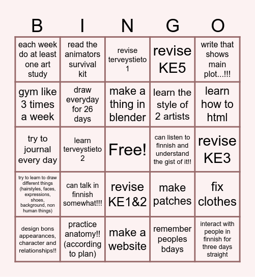 summer Bingo Card