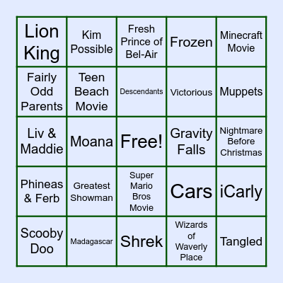 TV Shows & Movies! Bingo Card