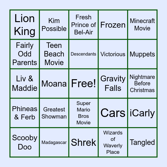 TV Shows & Movies! Bingo Card