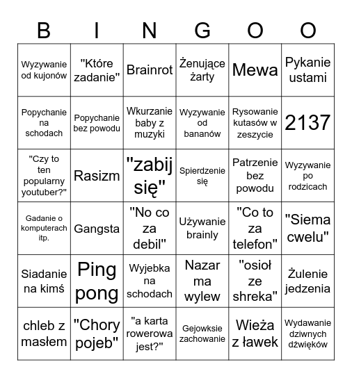 Szkolne Bingo Card