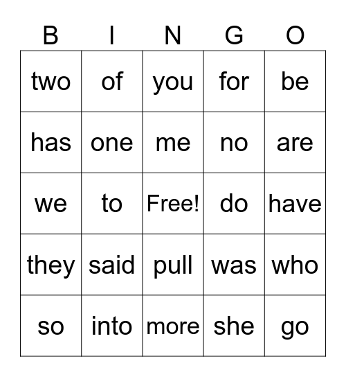 HEART WORDS Bingo Card
