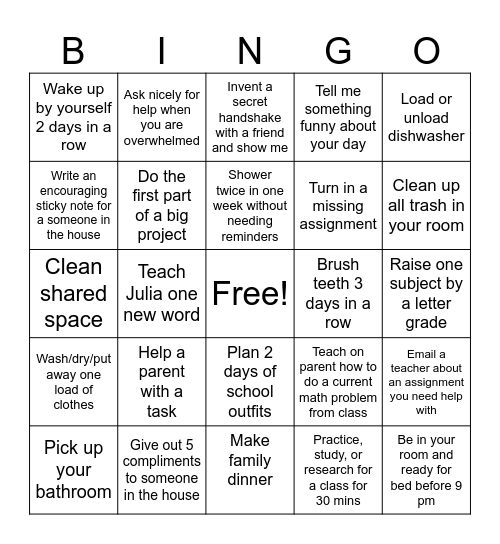 Spring Survival Bingo Card