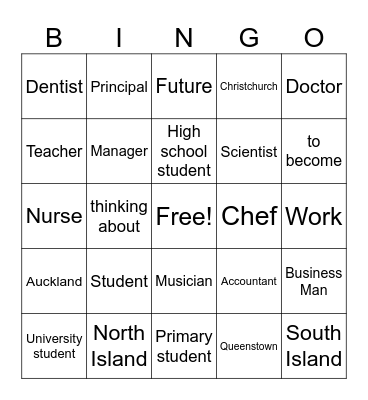Occupations Bingo Card