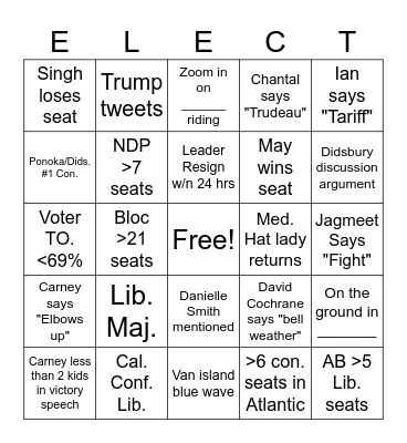 2025 Canada Federal Election Bingo Card