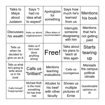Eric Lunch Bingo Card