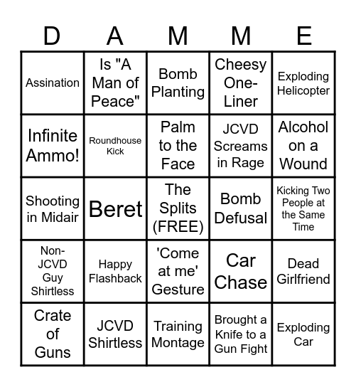 JCVD BINGO Card
