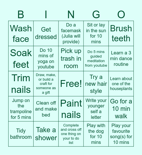 Self Care Dopamine Bingo Card
