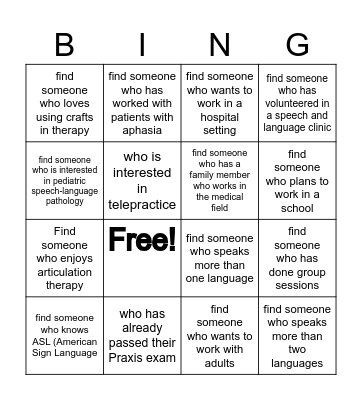 Student Networking Bingo Card