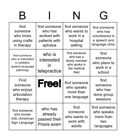 Student Networking Bingo Card