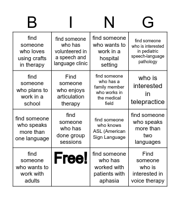 Student Networking Bingo Card