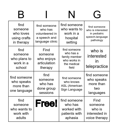Student Networking Bingo Card