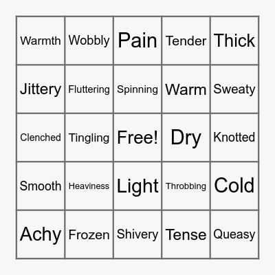 Body Sensations Bingo Card