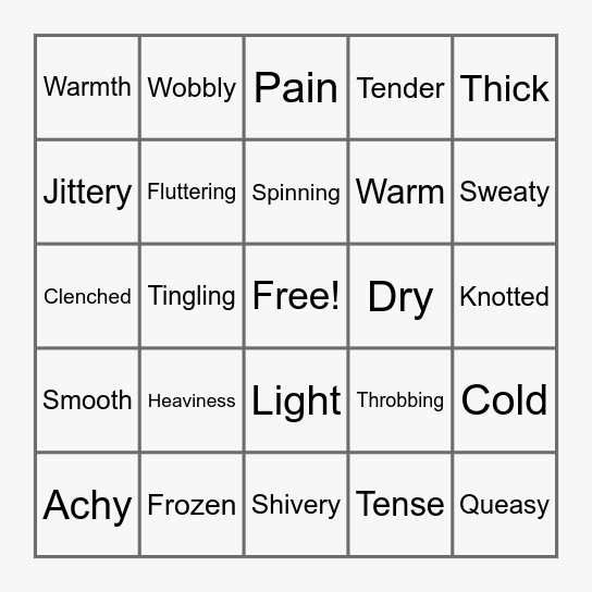 Body Sensations Bingo Card