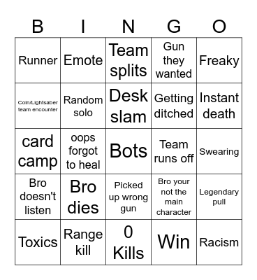 Fortnite Bingo Card