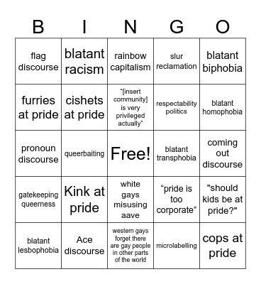 Pride Rainbow Walk Bingo Card