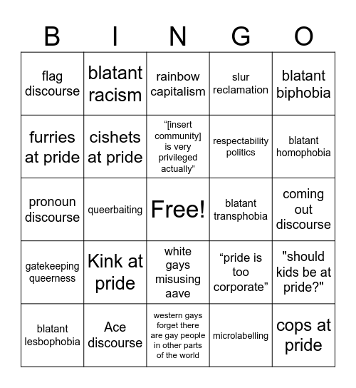 Pride Rainbow Walk Bingo Card