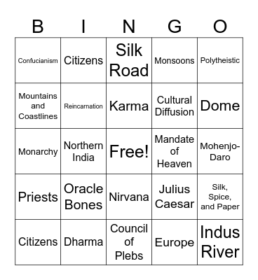 Social Studies Final Exam Revie Bingo Card