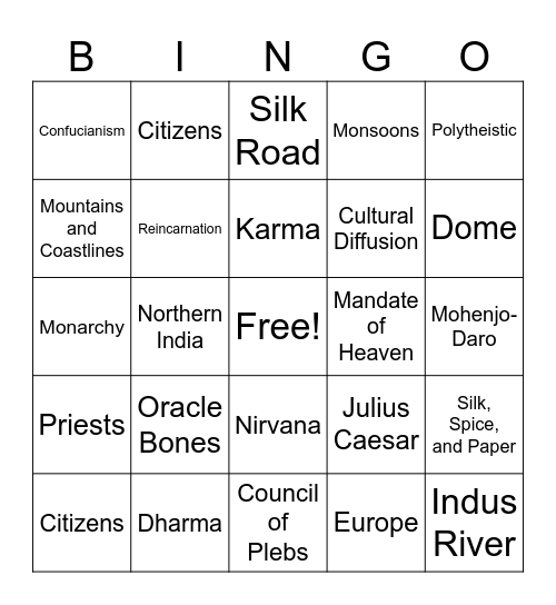 Social Studies Final Exam Revie Bingo Card