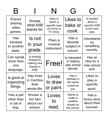 ASB Bingo Card