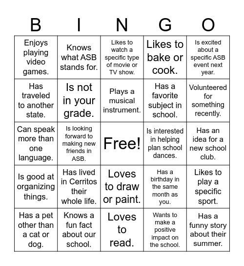 ASB Bingo Card