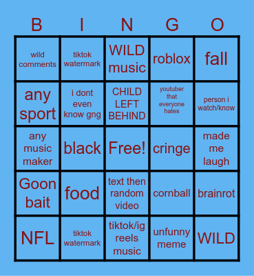 YT SHORTS BINGO Card