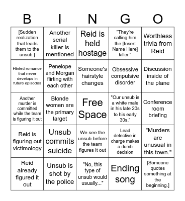 Criminal Minds Episode Bingo Card