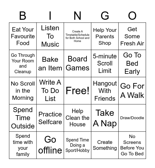 BALANCE SCHOOL AND HOME Bingo Card