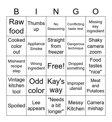 Kay's Cooking Bingo Card
