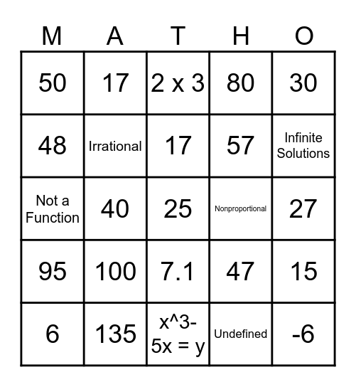 MATHO Bingo Card