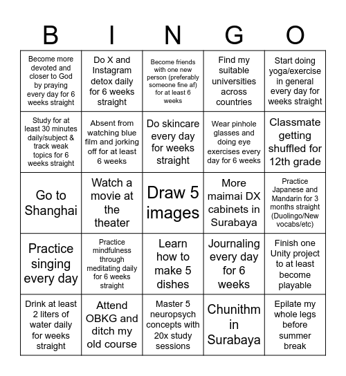 2025 Bingo List (Personal Achievement) Bingo Card