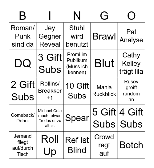RAW Watchparty Bingo Card