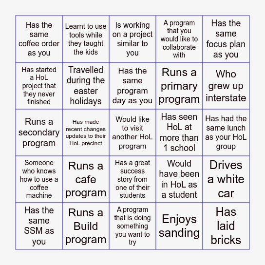 Hands on Learning Bingo Card