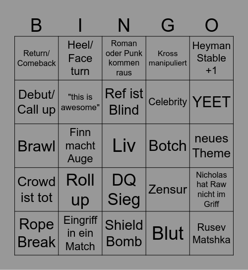 Raw Bingo Card