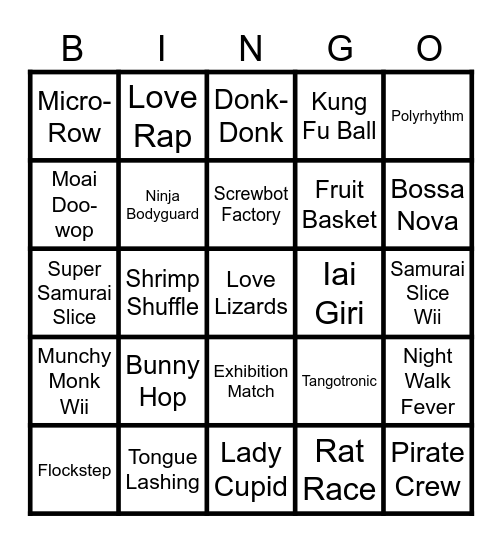 Games not in Heaven Studio Bingo Card
