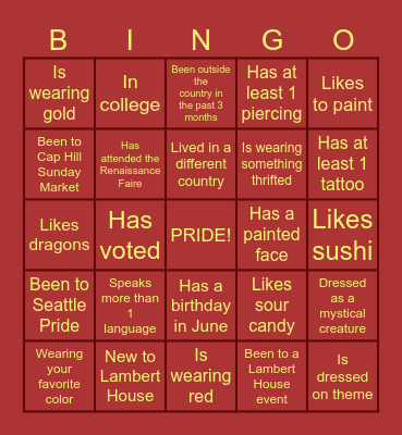 PRIDE BINGO! Bingo Card
