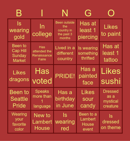 PRIDE BINGO! Bingo Card