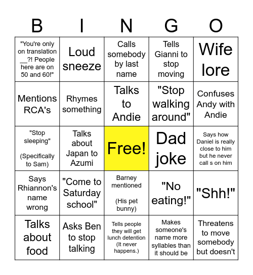 Mr. Noh Bingo! Bingo Card