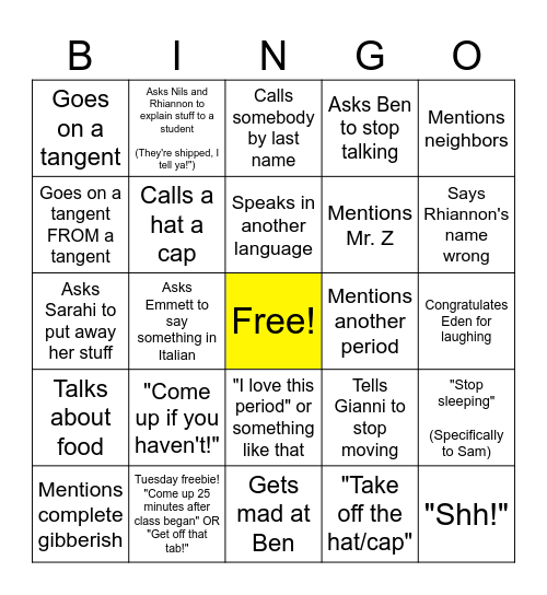 Mr. Noh Bingo! Bingo Card