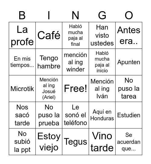 Ing.Carlos Bingo Card