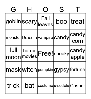 Halloween Bingo Card