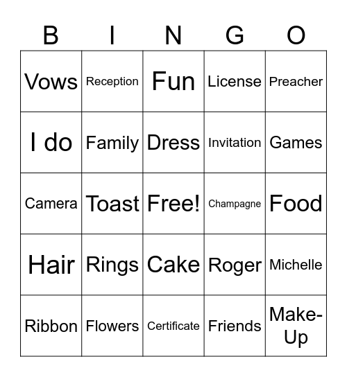 ROGER & MICHELLE Bingo Card